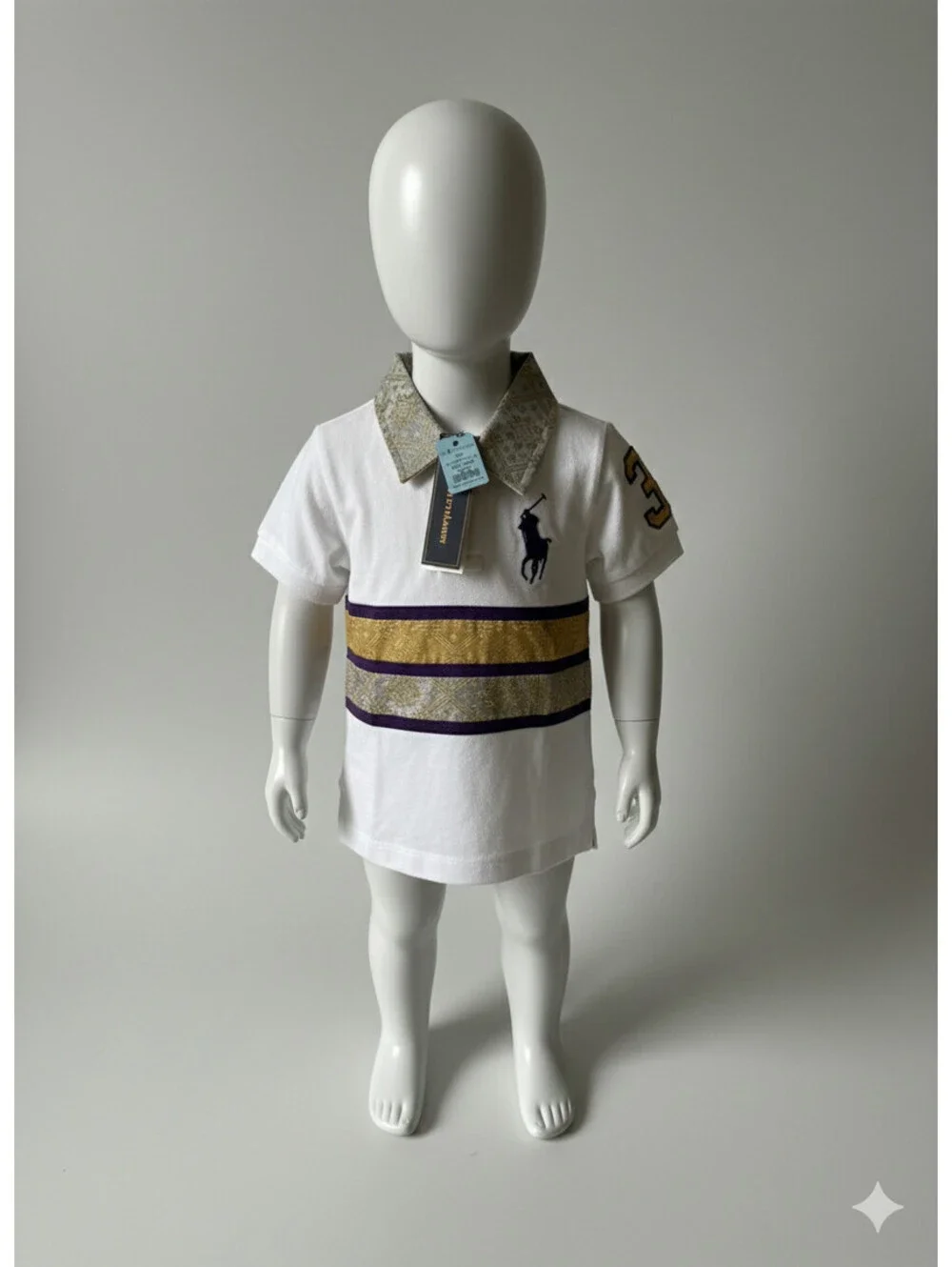 NWT Polo Ralph Lauren Toddler Boys Big Pony Brocade Polo Shirt White Gold Sz 2